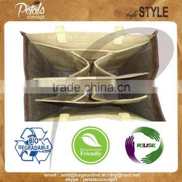 Six Bottle Jute Wine Bag With Partition for OEM - Made From pp Laminated Fabric photo-4