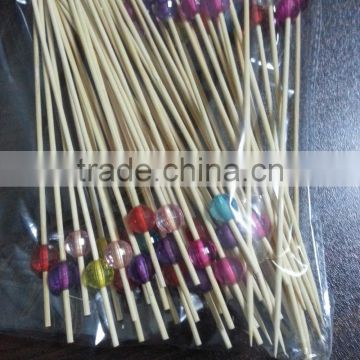 Decorative Bamboo Wooden Ball Skewers Cocktail Party Pick With Colorful Ball