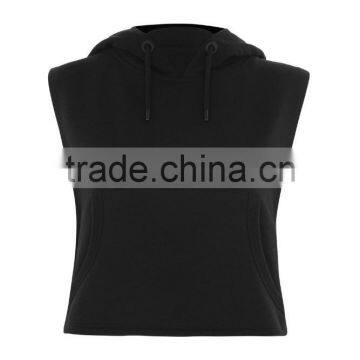 Cropped Top Hoodie Women Sleeveless Plain Dyed Black Cropped Hoodies Wholesale Custom Made