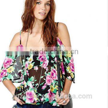 New fashion women strap printing rayon sexy women tops