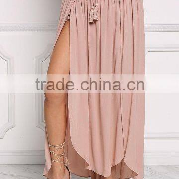 Blush Ruched New Arrive Boho High Slit Maxi Skirts Long photo-2