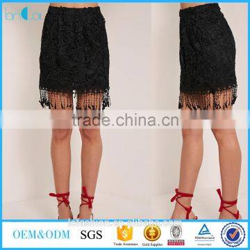 Black tassel crochet mini skirt ladies a-line mini skirt picture