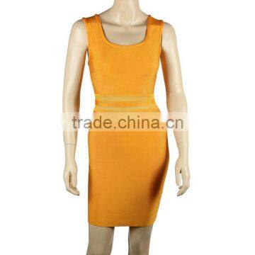 2015 New Fashion Sexy Women's HL Bodycon Mesh Bandage Yellow Dress Night Wear Celebrity Slim Dress photo-2