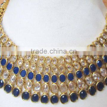 Polki Crystal Sapphire Blue Necklace Jhumka EARRING Bridal Set photo-5