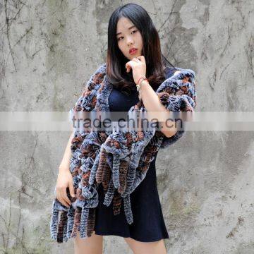 CX-B-65F Factory Direct Sale Knitted Fur Scarf Shawl Rabbit Fur Cape Dresses Blanket Scarf photo-4