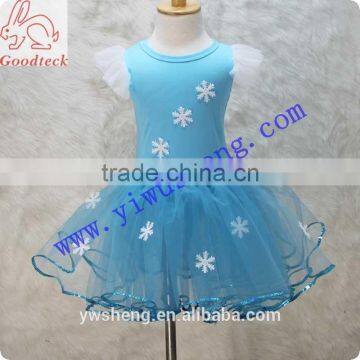 Wholesale snowflake decorate turquoise girl dress, frozen tutu dress with sequin strim