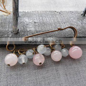 Natural rose quartz beads charms brooch hand work stone charms safety pins for valentine gifts