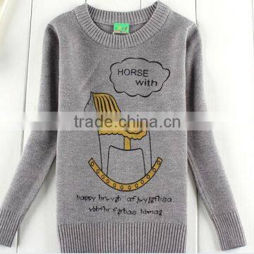 latest lovely animal letter printed crewneck sweater for girls