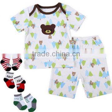 Summer baby clothing Set Wholesale Short Shirt Top With Printed Pants Outfits Set Baby Outfits Design