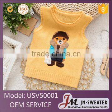 Latest Crew Neck Boys Computer Knitted Embroidery Design Baby Sweater Vest