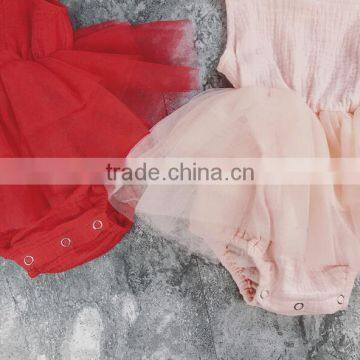 Solid Red Muslin Bodysuit Baby Girl Rompers Tutu Skirt Bulk Sale Baby Jumpsuit Design Pictures photo-4