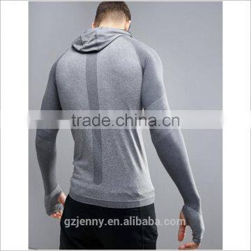 2017 New Sports T Shirt Running Long Sleeve Slim Fit T Shirt With Hoods In Gray photo-3