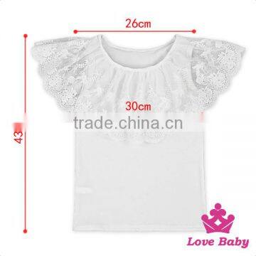 Fashion Children Summer Clothes Plain White Flutter Sleeve Cape Design Baby Girl Lace Puffy Tops photo-6