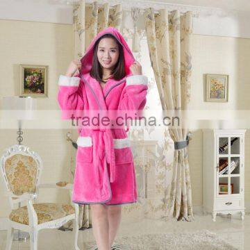 Women hot pink hooded adult bathrobe brand bathrobe fabric