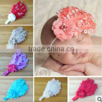 2014 Popular Infant Baby Toddler Cute Hair Accessories Kids Feather Hair Band Baby Girl Headband Flower Elestic Hairband Gift photo-2