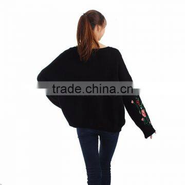OEM Service 2017 Women Loose Floral Embroidery Flower Knit Pullover Sweater photo-4