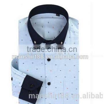 Mens Long Sleeve Contrast Color Printed Oxford Casual Shirt photo-4
