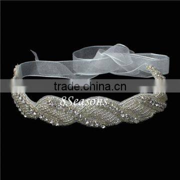 Round White Clear Rhinestone Gauze Headband Headdress Wedding Hair Accessories photo-2