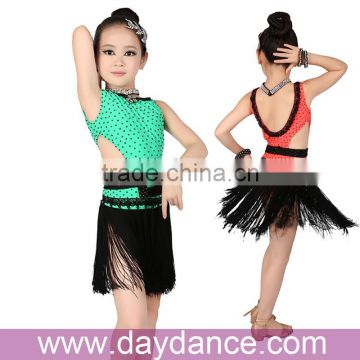 OEM Teen Girls Ballroom Dance Dress Fringed Skirt Latin Dance Wear For Kids