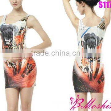 2013 New Women's Digital Printing Dress Chinese Style Package Hip Dress