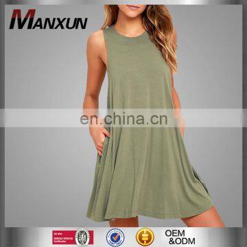 Simple Design Loose Fit Summer Vest Army Green Sexy Sundress For Woman