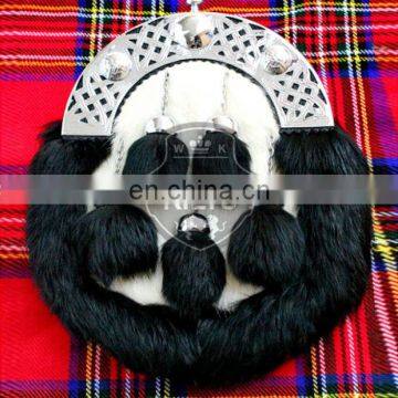 Black and White Wholesale Rabbit Fur Kilt Sporran with Belt and Chain