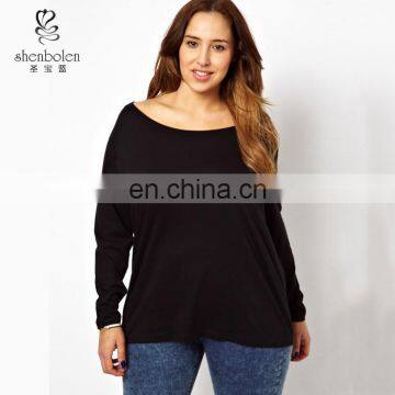 M3026 ladies new design cotton long sleeve shirt black plus size off shoulder top