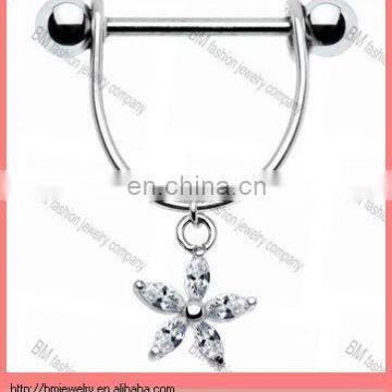 beautiful flower nipple body piercing jewelry rings with clear crystal in stainless steel for female