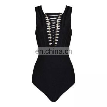 Amigo New Fashion Beach Bikini Sexy Black Lace Up One Piece Women Swimwear 2016 photo-5
