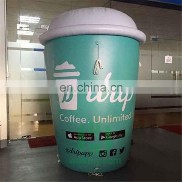 Eye Catching Custom Size Green and White Giant Inflatable Coffee Cup Balloon Advertising Model