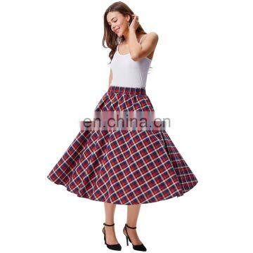 Kate Kasin Women's Vintage Fashion Grid Pattern Plaid A-Line Skirt KK000495-1 photo-6