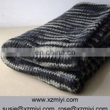 Vintage knit Blankets and throws,Chunky Black woven wrap, Geometric stripes wool throw wrap