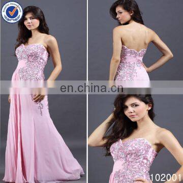 elegant appliqued beaded long pink chiffon evening dress