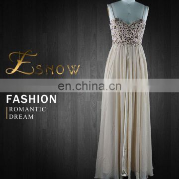 2016 Chaozhou Wholesale Graceful Beaded Sweetheart Straps Evening Dress for Lady