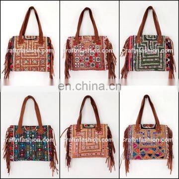 Indian 2017 Stylish Banjara Leather Fringes Handbag- Vintage Banjara Mirror Work Leather Fringes Bag- Gypsy Tribal Ethnic bag