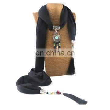 100% TR material plain style fashion scarf with pendant