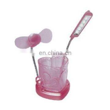 Mini Fan with Heart Shape Pen Holder and Book Light