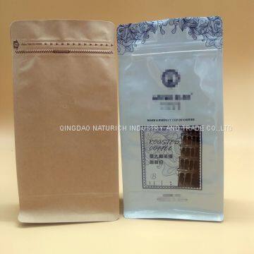 Top Grade Square Bottom Aluminum Foil Eight Side Seal Air Valve Golden Coffee Bag with Zipper