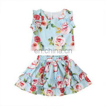 2020 Summer Girls' Sets Print Flowers Tops and Skirts Children's Clothing Wholesale