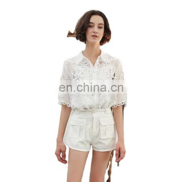 TWOTWINSTYLE Minimalist High Waist Casual Shorts Women With Pockets White Sexy Fashion Clothing