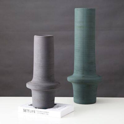 Hand Drawn Elegant Large Green Grey Floor Ceramic Vase,Suitable For Designers