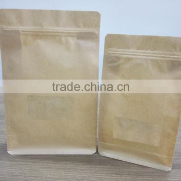 flat bottom kraft paper bag with clear window for coffee packaging