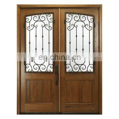 USA House flat exterior main entrance wooden door french wrought iron door