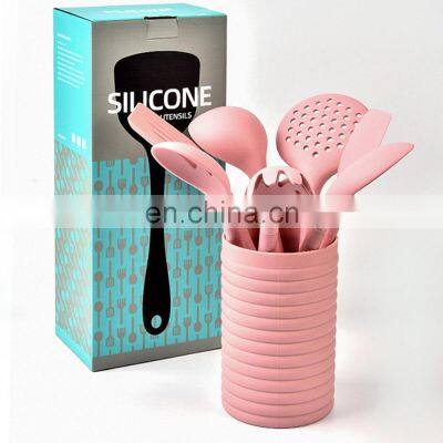 Silicone Kitchenware 8 Pcs A Set Wooden Handle Silicone Shovel Spoon Storage Bucket photo-3