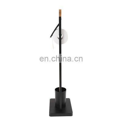 Bamboo Standing Black Bathroom Toilet Brush Holder photo-4