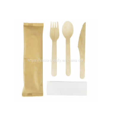 Food grade safe custom Disposable wooden spoon 16cm paper wrapped
