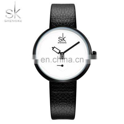 SHENGKE Elegant Fashion Lady Watch Simple Dial Leather Band  Quartz Movement Watch Quartz Analogue Watch K0051L Montre Femme