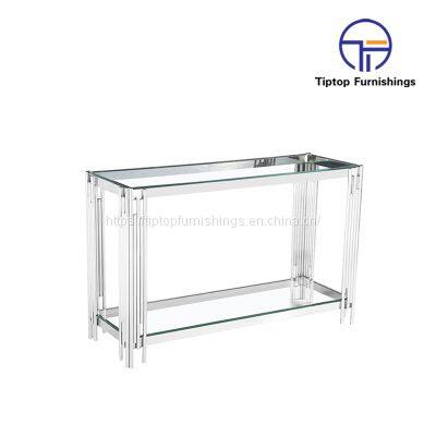 Transparent Glass Metal Leg Stainless Steel Gold Console Table photo-2