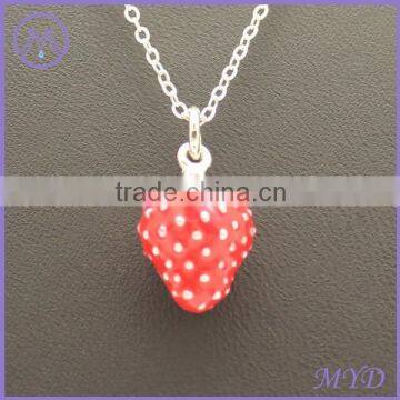 handmade high quality enameled crystal strawberry pendant necklace