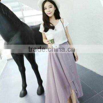 Purple Chiffon Ankle-length Skirts Factory Price Irregular Design Slit High Waist Solid Color Long Skirts